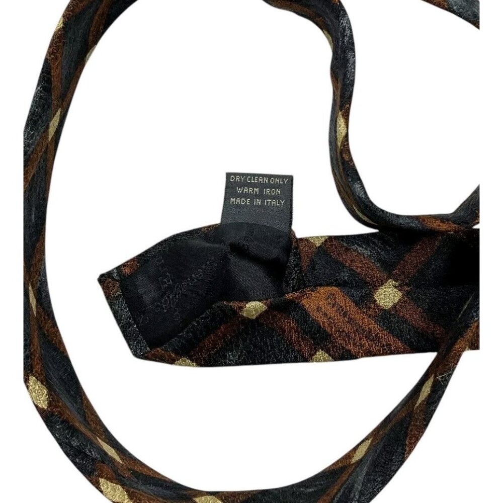 ERMENEGILDO ZEGNA Men's Silk Necktie LUXURY Gray Brown Geometric W:3.8" EUC - Picture 3 of 6